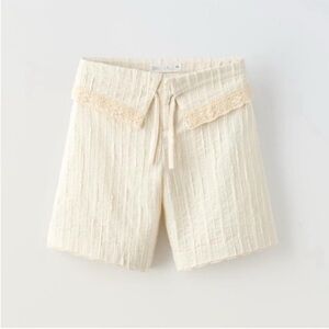 Zara kids, Ecru, Waist detail lace trim shorts, 7 years